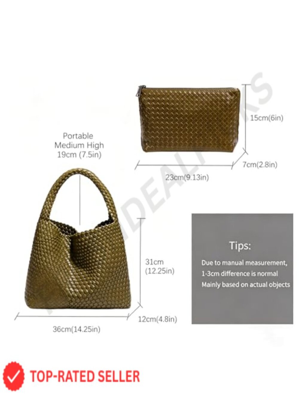 Woven Vegan Leather Large Tote Bag Shoulder Handbag Travel Work - Picture 3 of 6